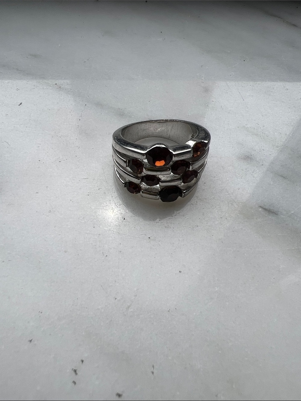 Silver-Tone Stackable Ring with Amber Stones